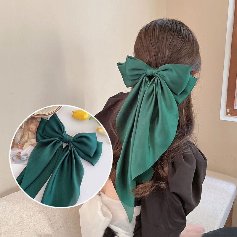 Solid Color Bow Ribbon Hair Clip